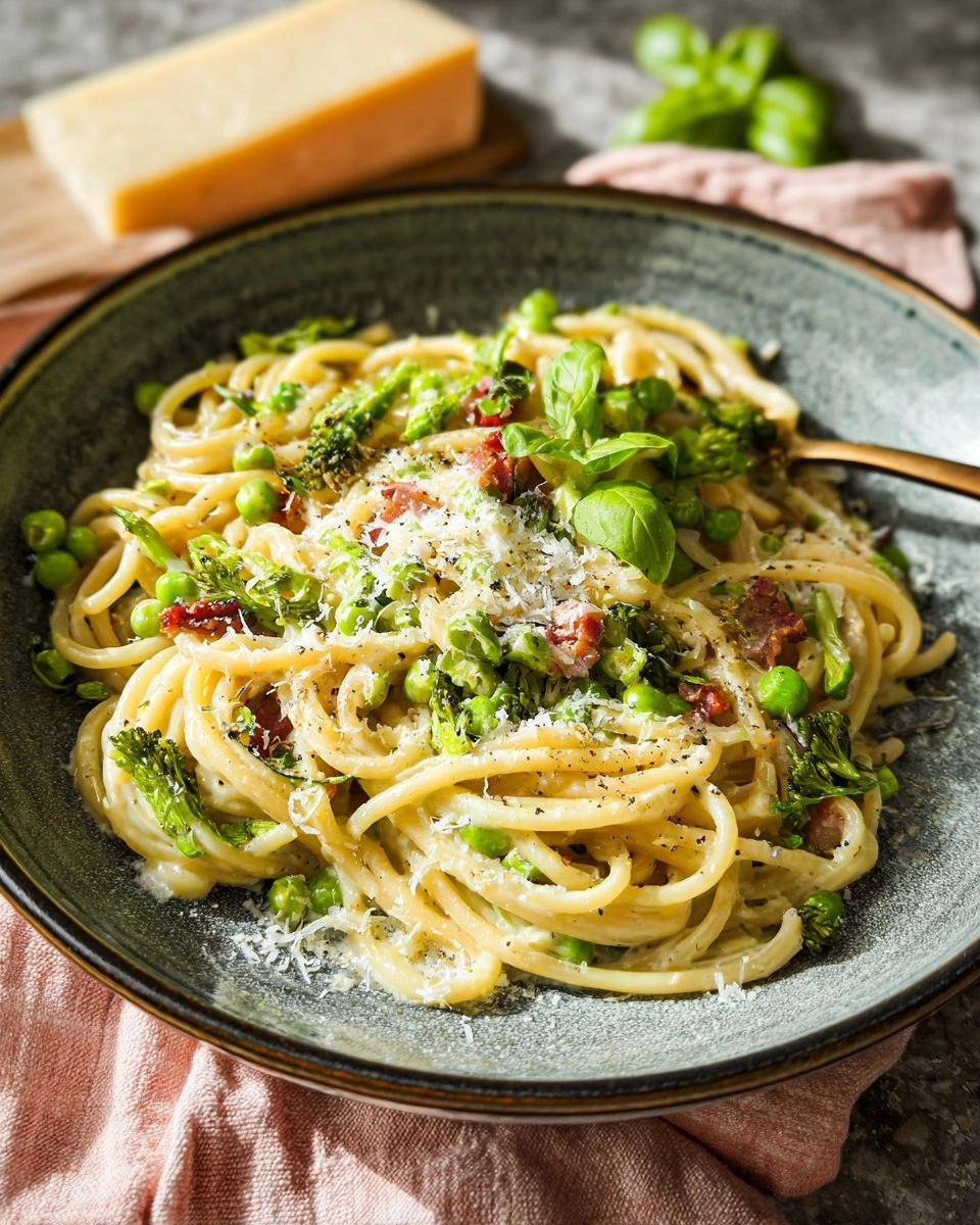 Carbonara mit grünem Gemüse, cremig und in 30 Minuten fertig