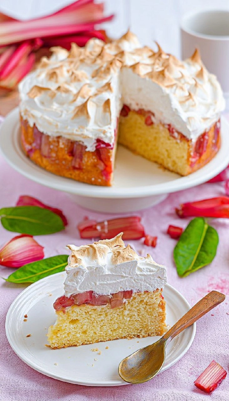 Rhabarberkuchen mit Baiser und Rührteig