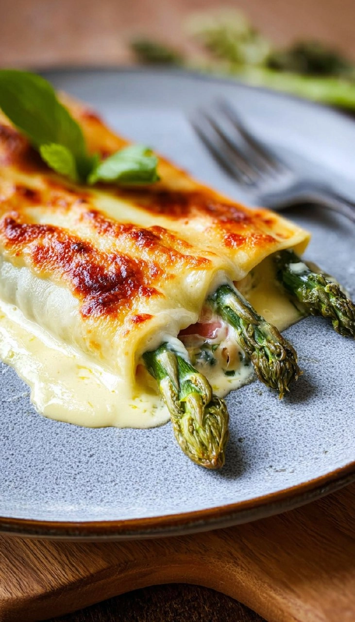 Spargel-Cannelloni mit Schinken und Hollandaise Überbacken