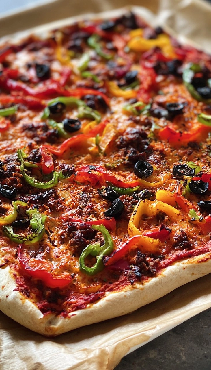 Ajvar-Pizza-mit-Hackfleisch-Paprika-Rezept