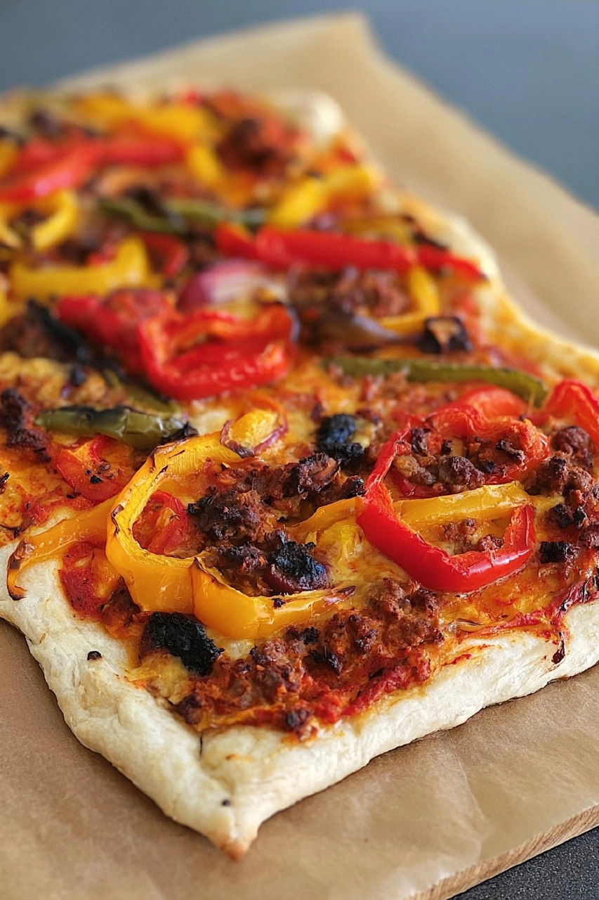 Ajvar Pizza mit Hackfleisch & Paprika