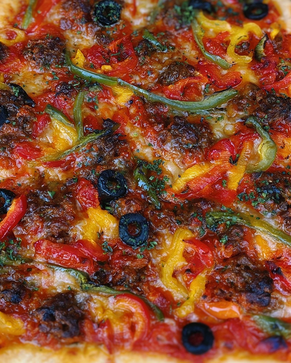Ajvar Pizza mit Hackfleisch & Paprika