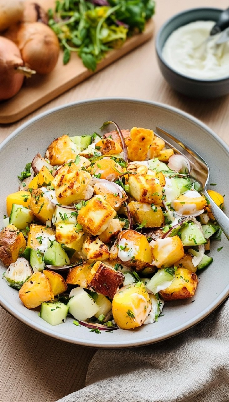 Knuspriger Kartoffelsalat mit Halloumi