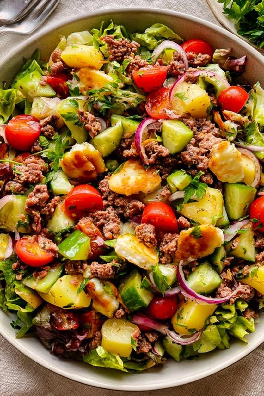 Knuspriger Kartoffelsalat mit Halloumi