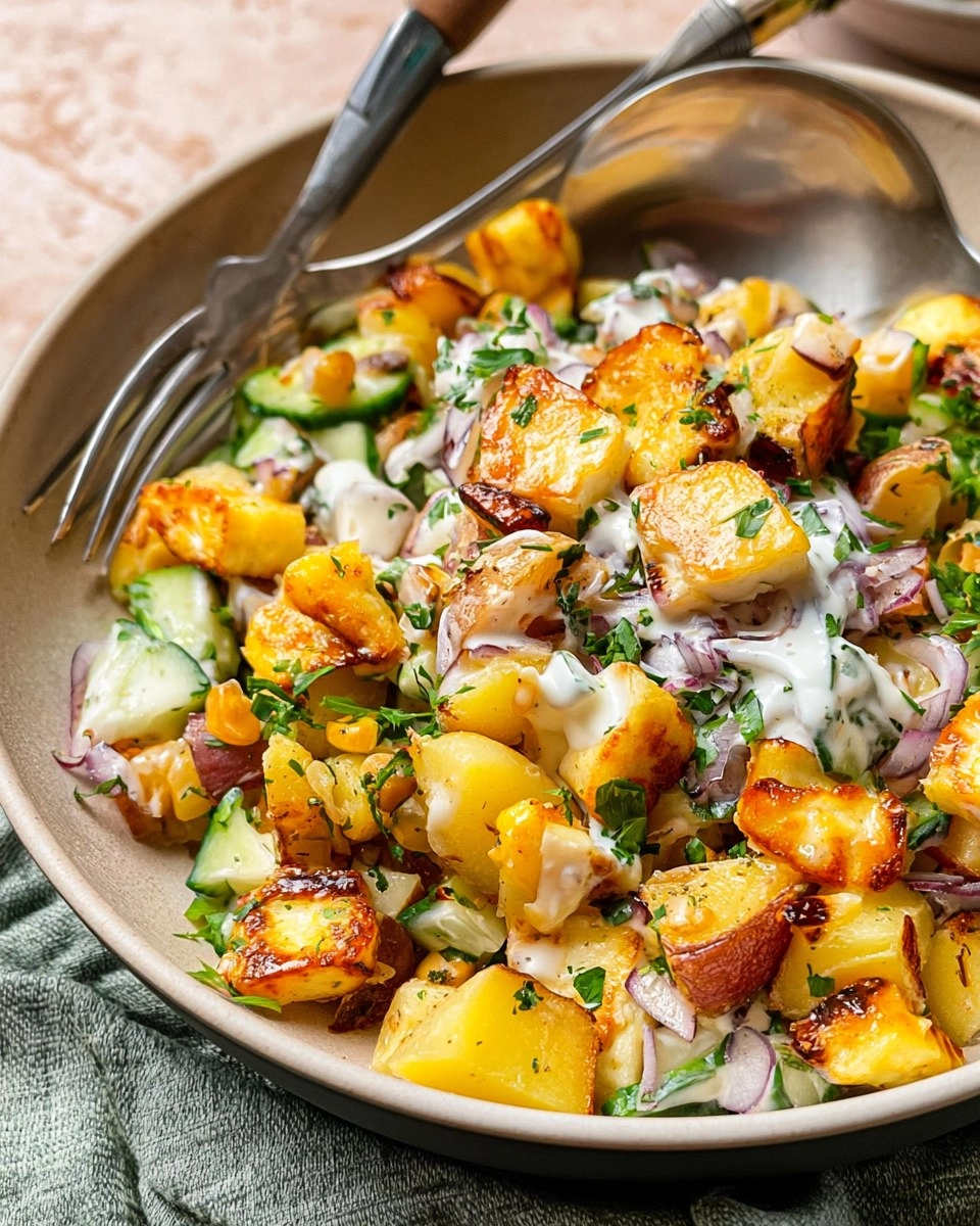 Knuspriger Kartoffelsalat mit Halloumi